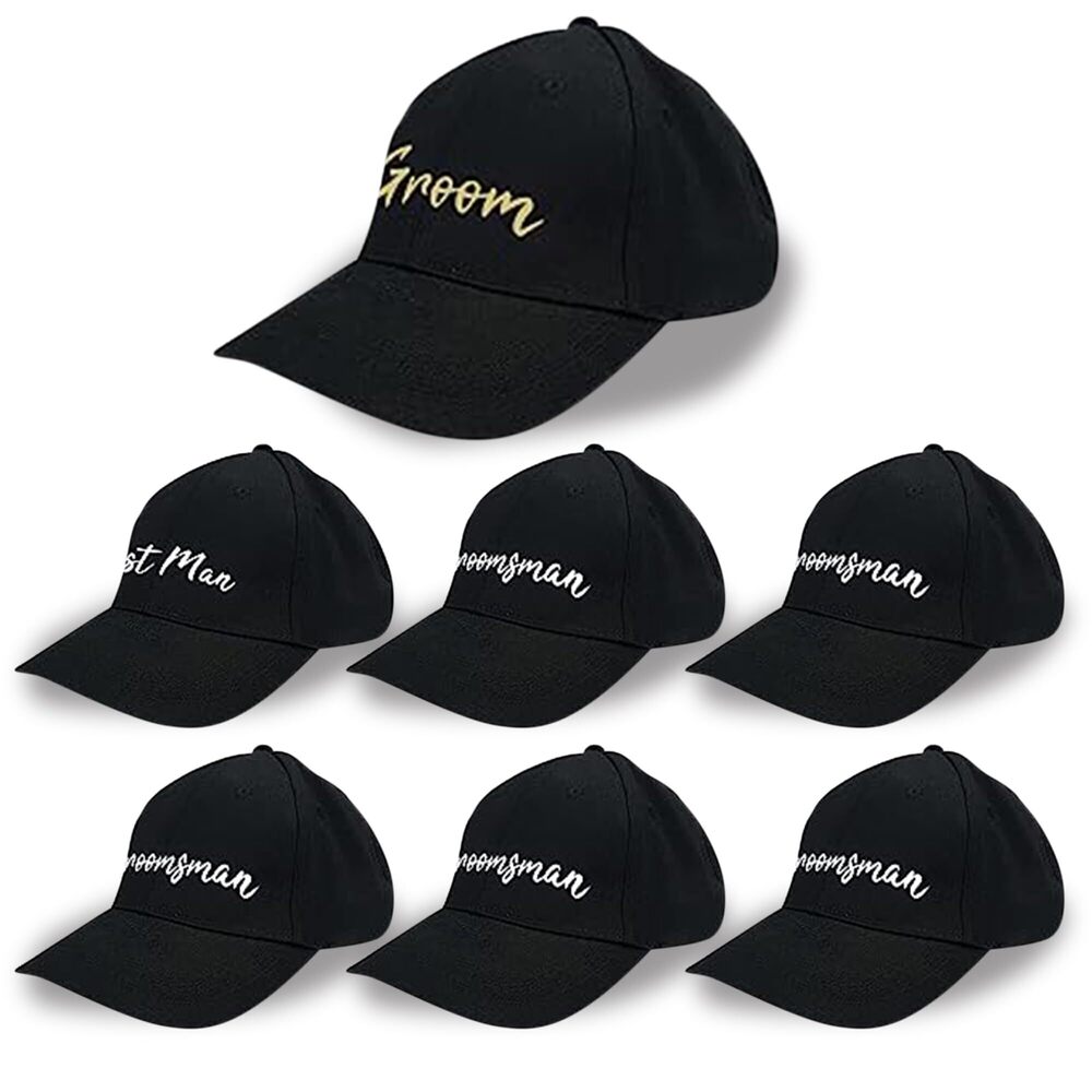 9535 Bachelor Party Hats,Set of 7 Adjustable Embroidered Cotton Trucker